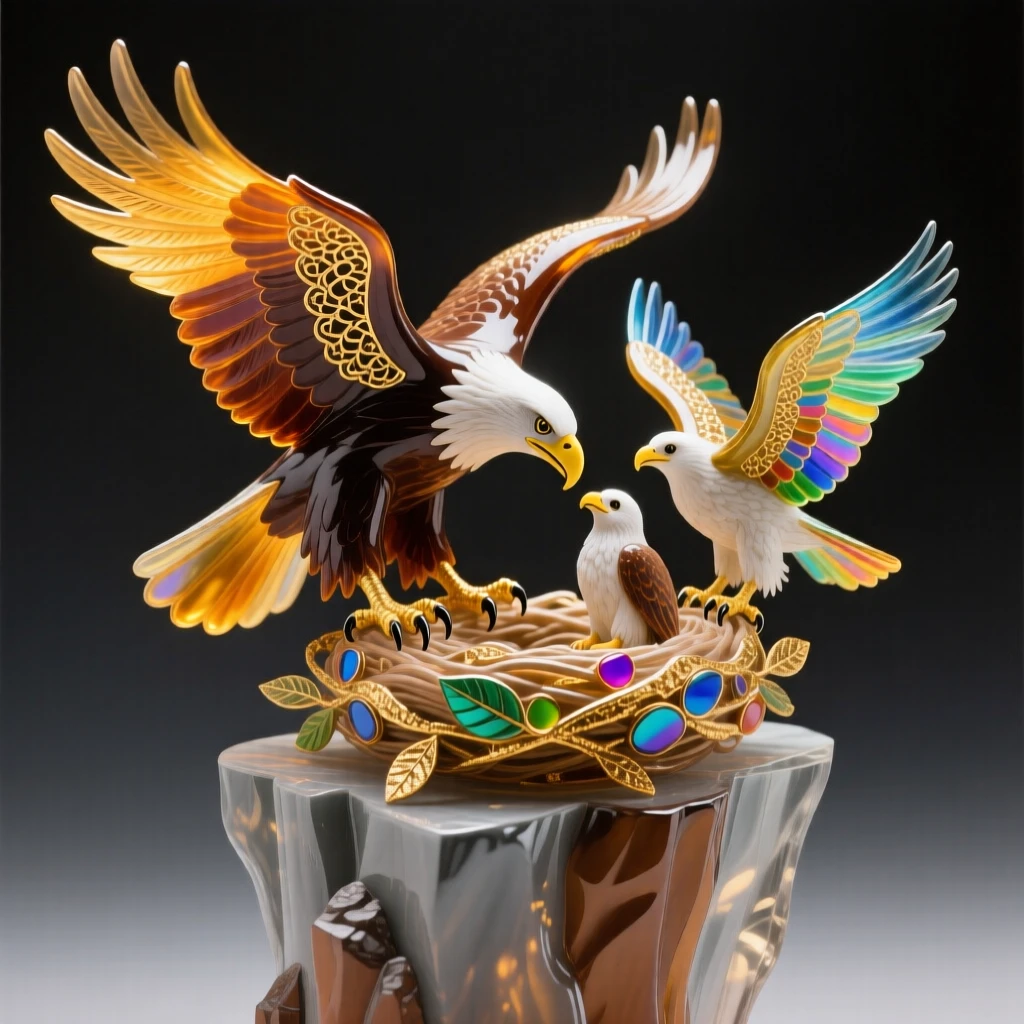 A mother eagle teaching her eaglet to fly from a cliffside nest, tender and inspiring.