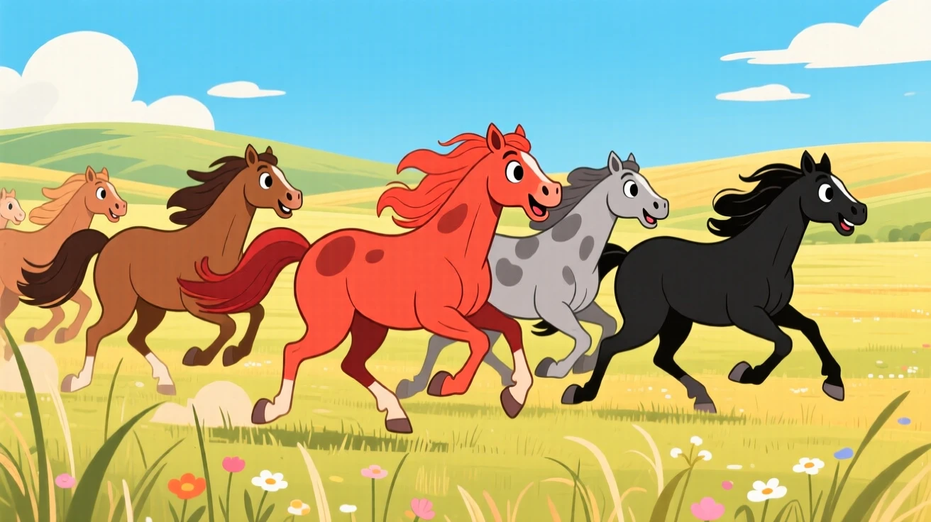A herd of wild horses running across a wide open prairie.