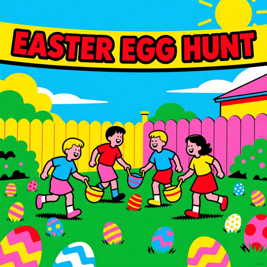 Easter egg hunt in a sunny backyard