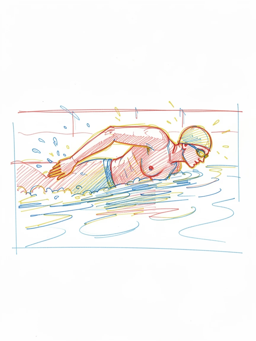 A swimmer slicing through crystal clear pool water mid-stroke