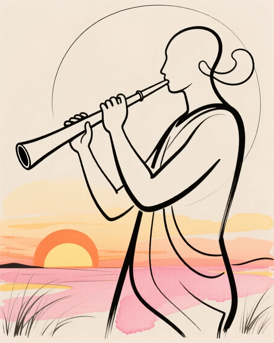 A didgeridoo player at sunset