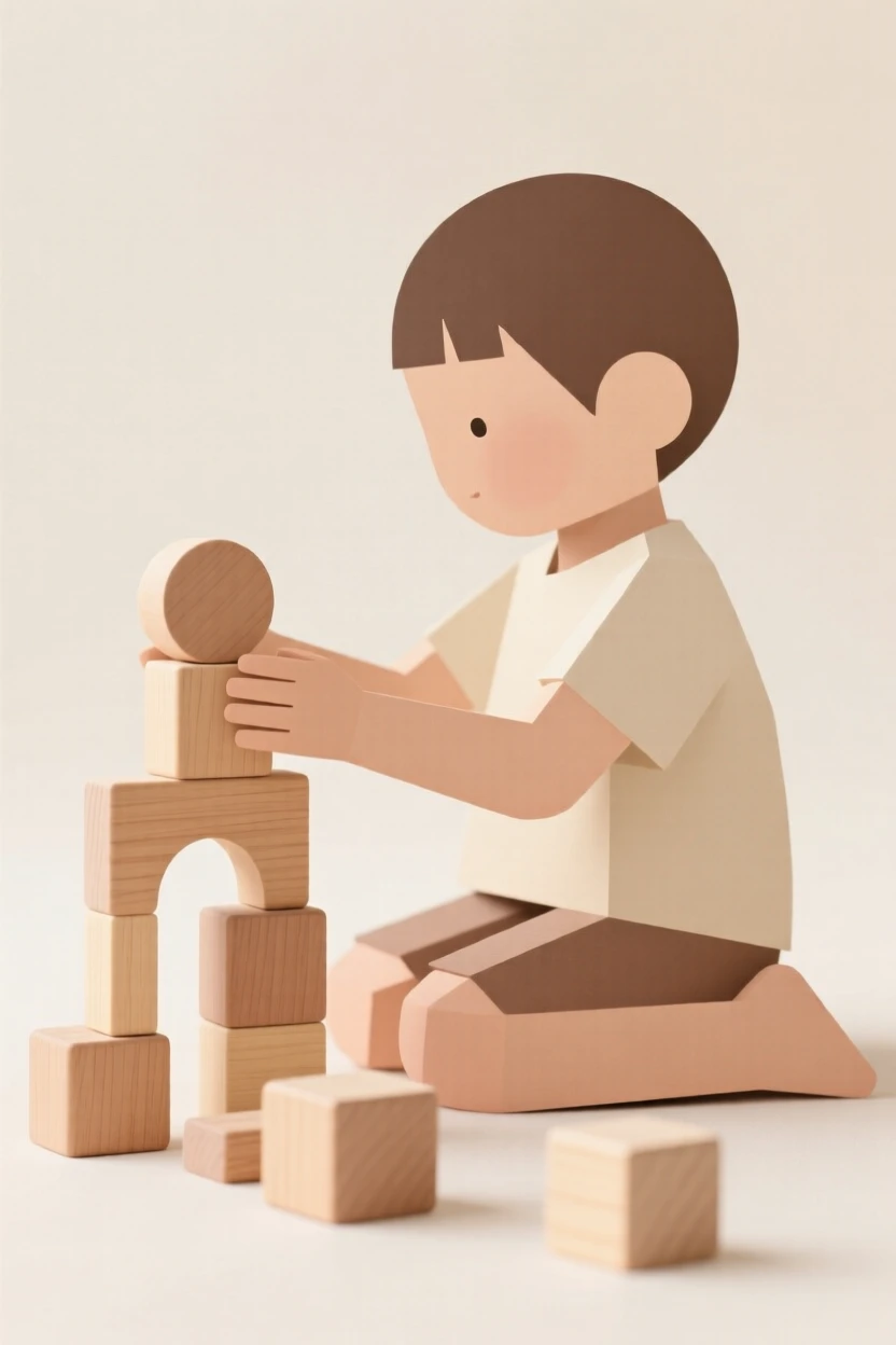 A child building with wooden blocks