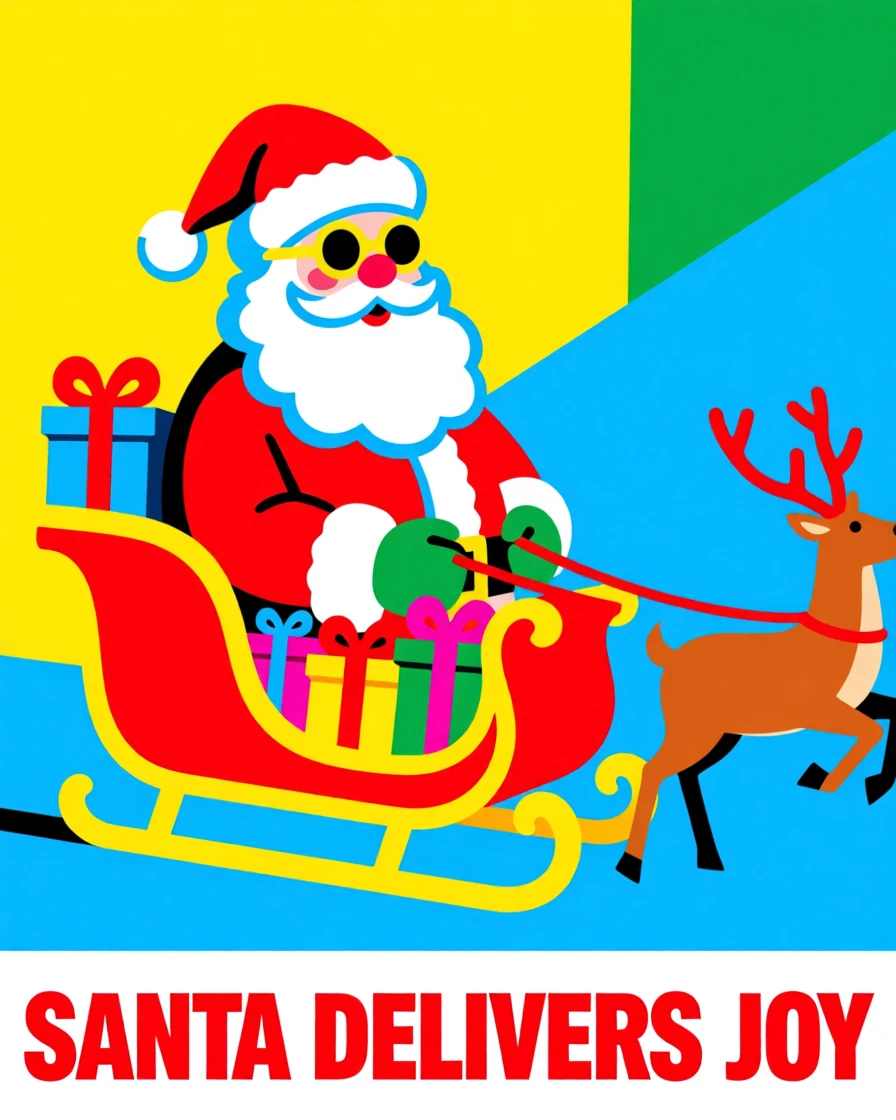 Christmas Santa Claus delivering presents by sleigh