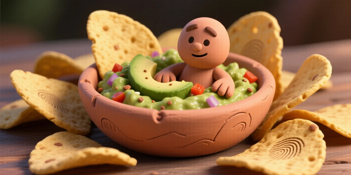 A bowl of fresh guacamole surrounded by crisp tortilla chips