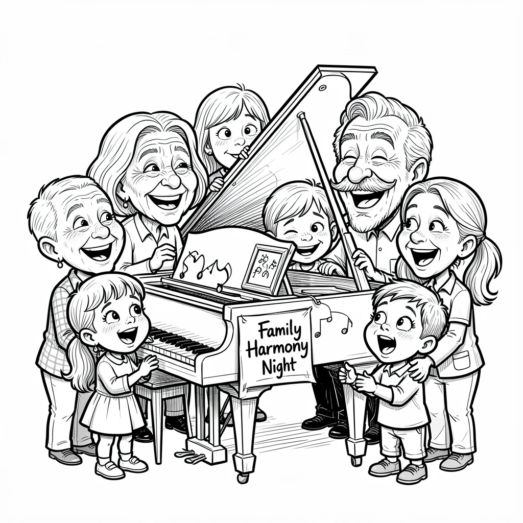 [Family & Relationship Moments] Heartwarming scene of a devoted extended family singing together around a piano, radiating love and warmth
