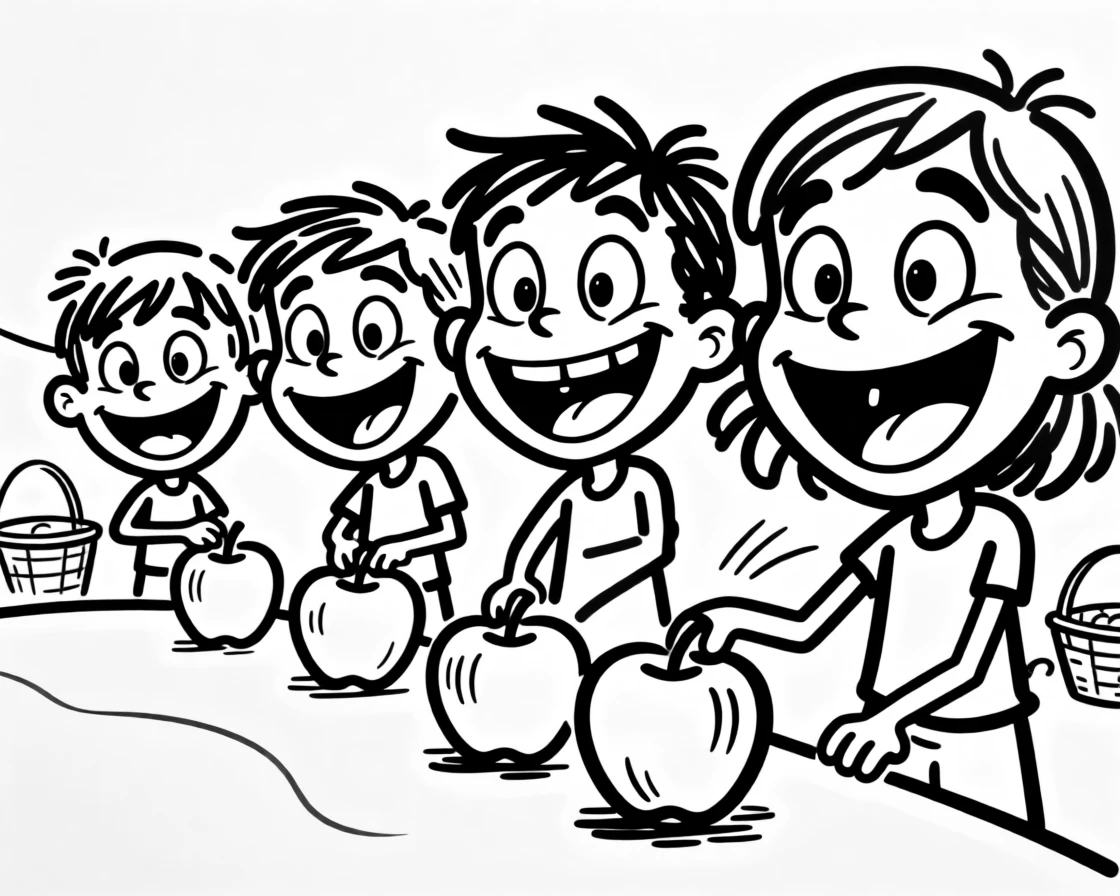 Kids bobbing for apples at a lively fall harvest festival.