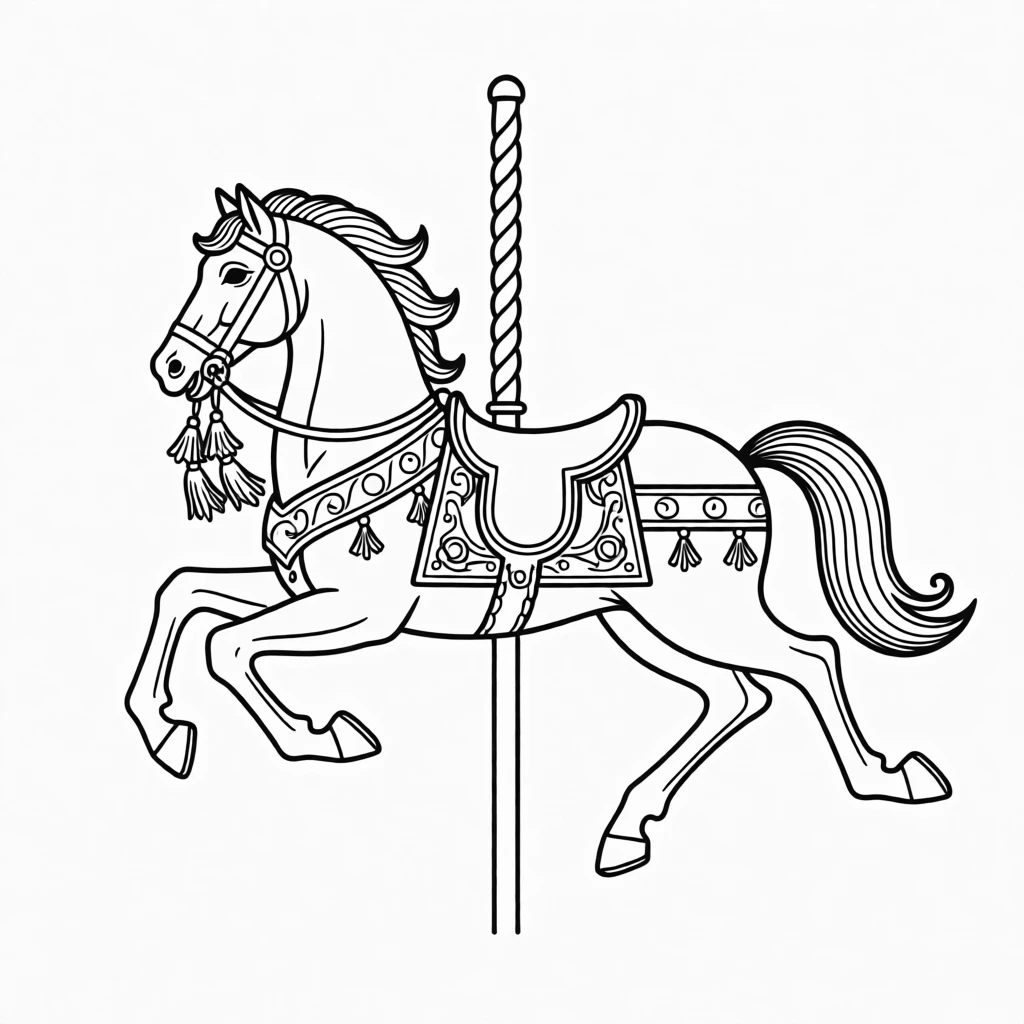 A vintage carousel horse frozen mid-gallop