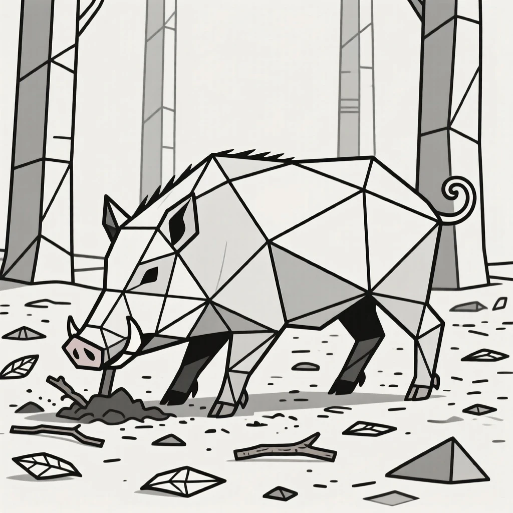A wild boar rooting through a forest floor