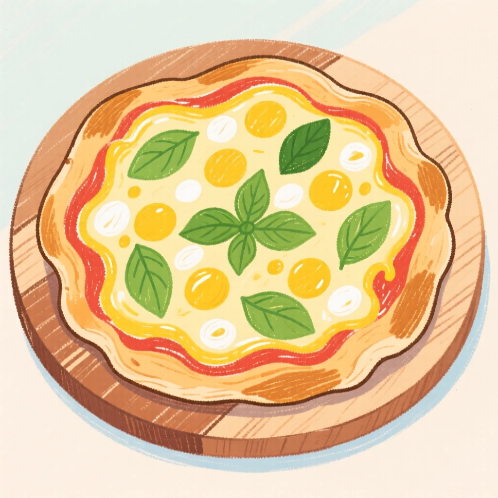 A pizza fresh from the oven with bubbling cheese and basil.