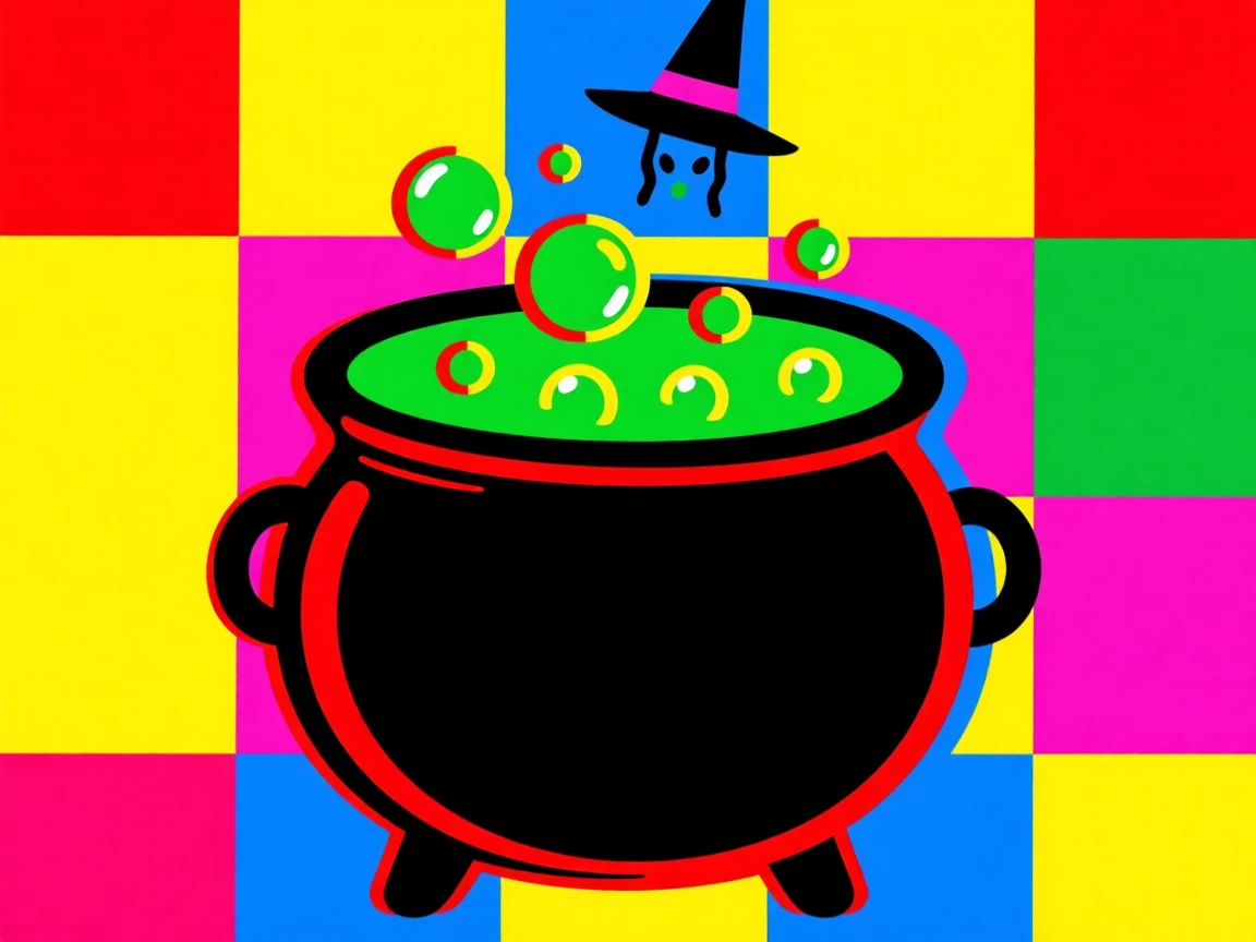Halloween witch's cauldron bubbling with green potion