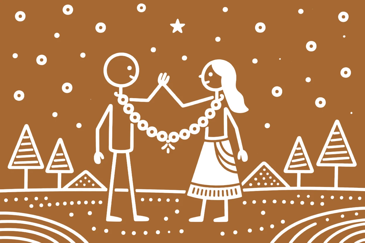 A couple exchanging garlands sharing a quiet moment beneath the stars.