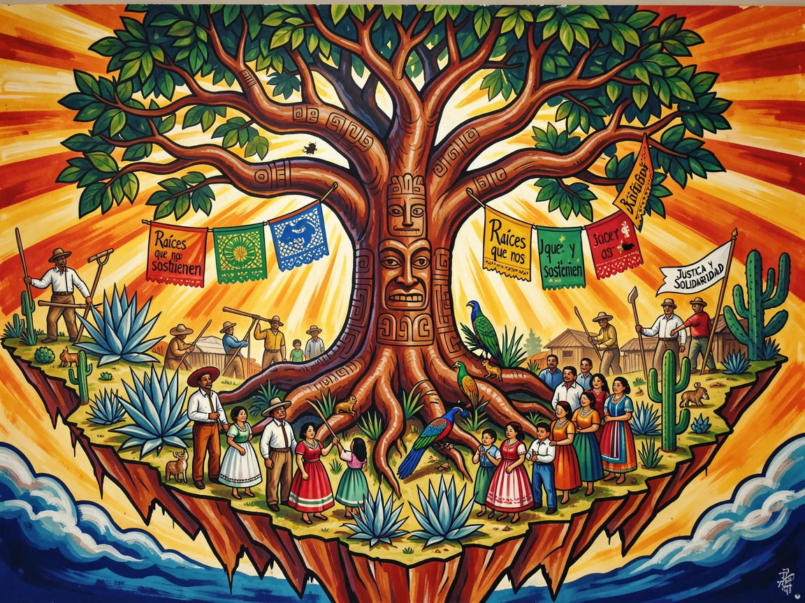 A magical tree growing at the center of a floating island