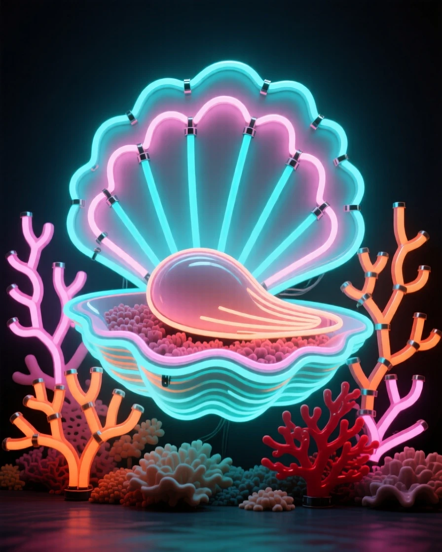 A giant clam resting open among a bed of coral.