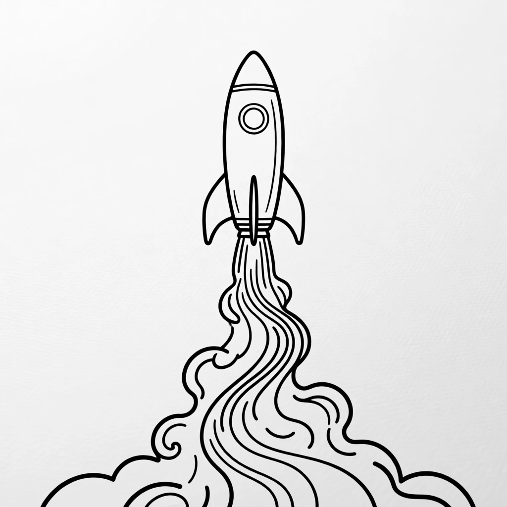A rocket launching into space leaving a trail of smoke