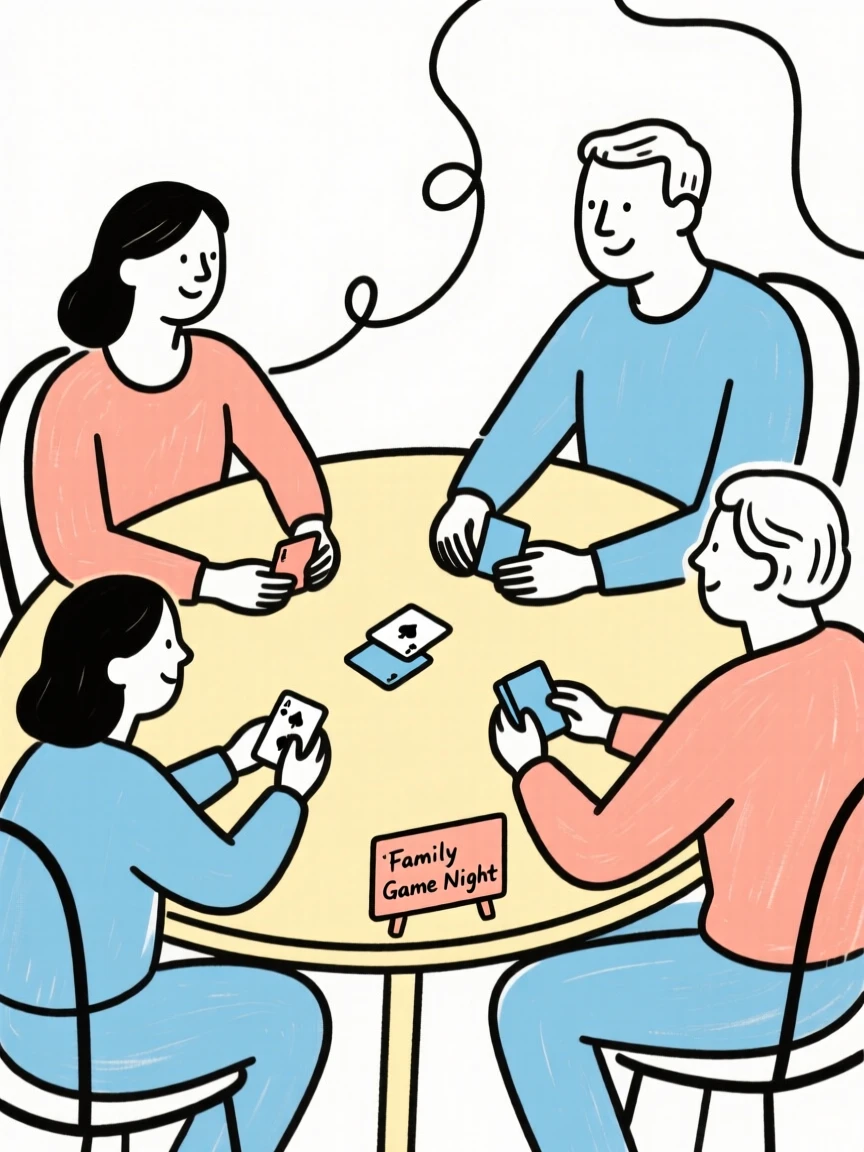 A family playing cards around a table