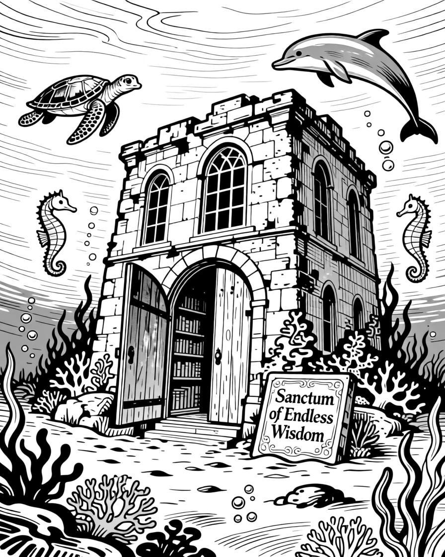 A hidden library at the bottom of the ocean, guarded by gentle sea creatures.