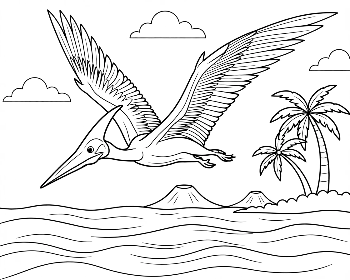 A Pteranodon gliding over a prehistoric ocean