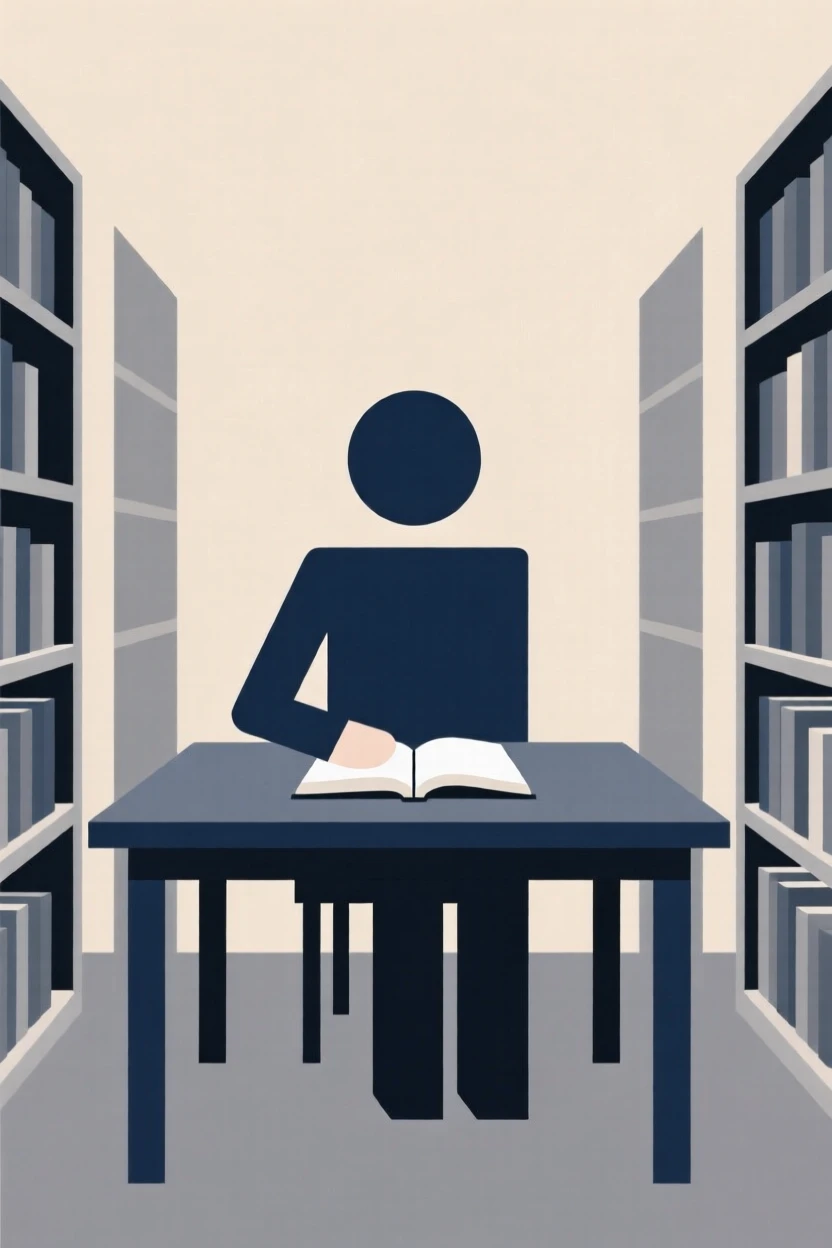 A student researching in a quiet library