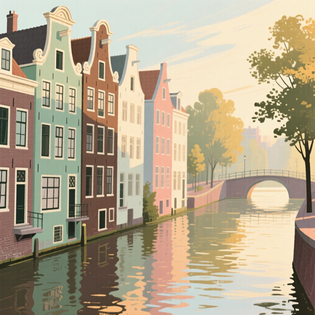 The canals of Amsterdam lined with narrow gabled houses