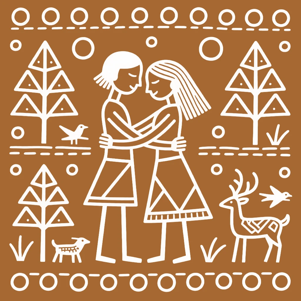 A shy pair of lovers embracing warmly after years of separation.