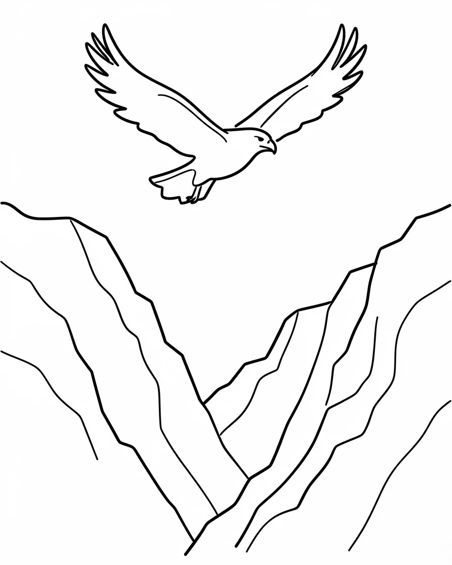 A hawk soaring high above a rugged mountain canyon