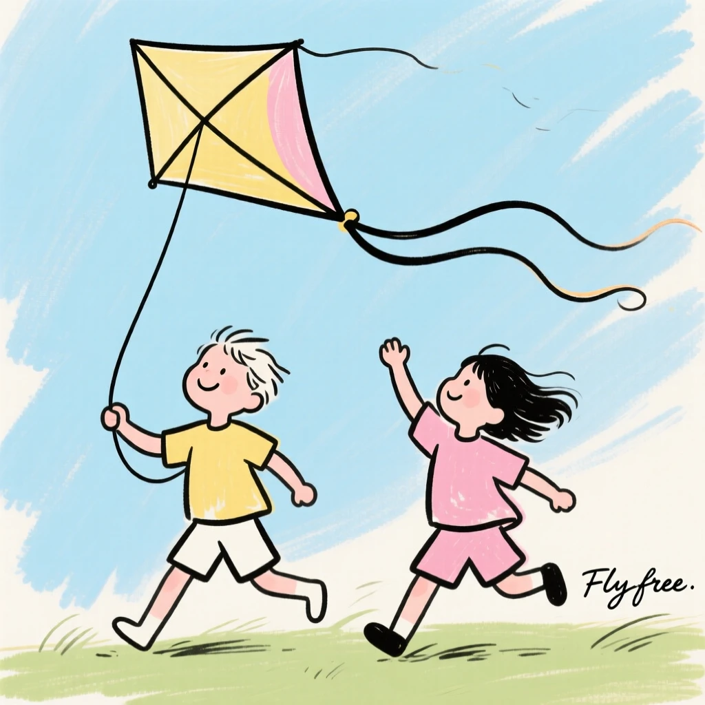Kids flying a kite on a windy day