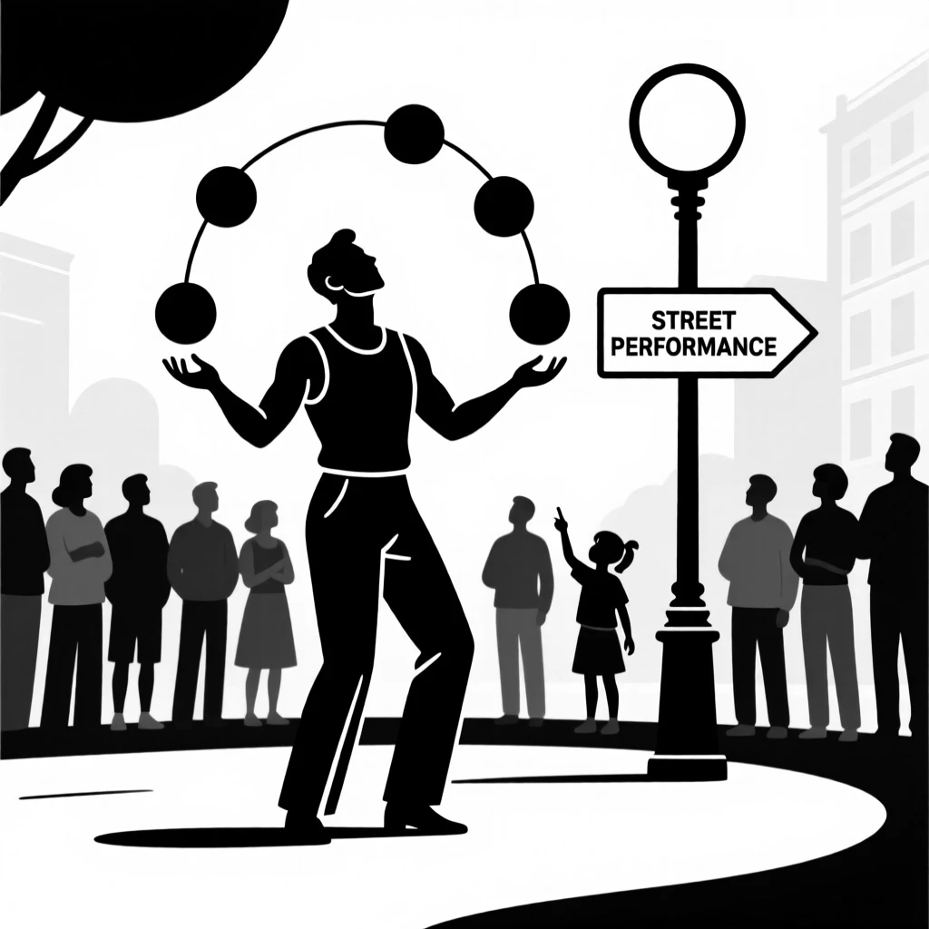 A street performer juggling for a crowd.
