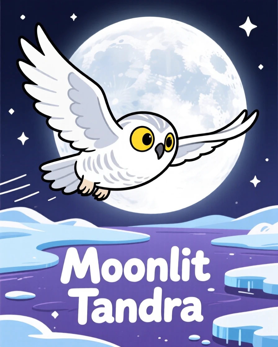 A snowy owl gliding silently over a moonlit tundra.