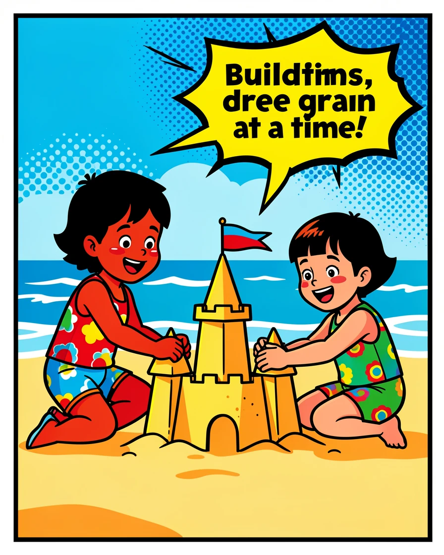 Children building a sandcastle on the beach