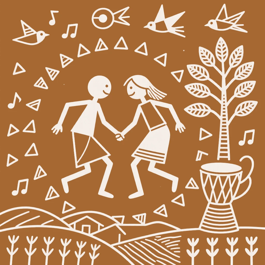 Two sweethearts dancing together at a village celebration.