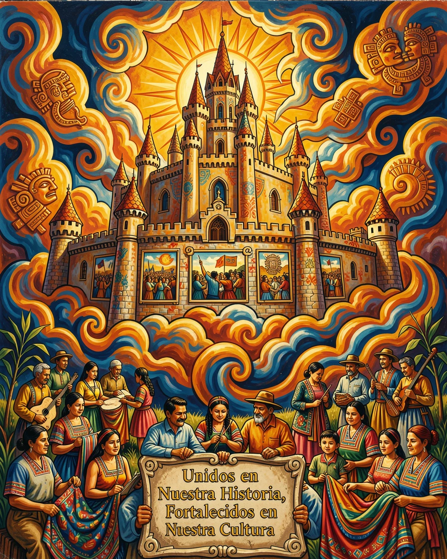 A castle rising from a sea of glowing clouds