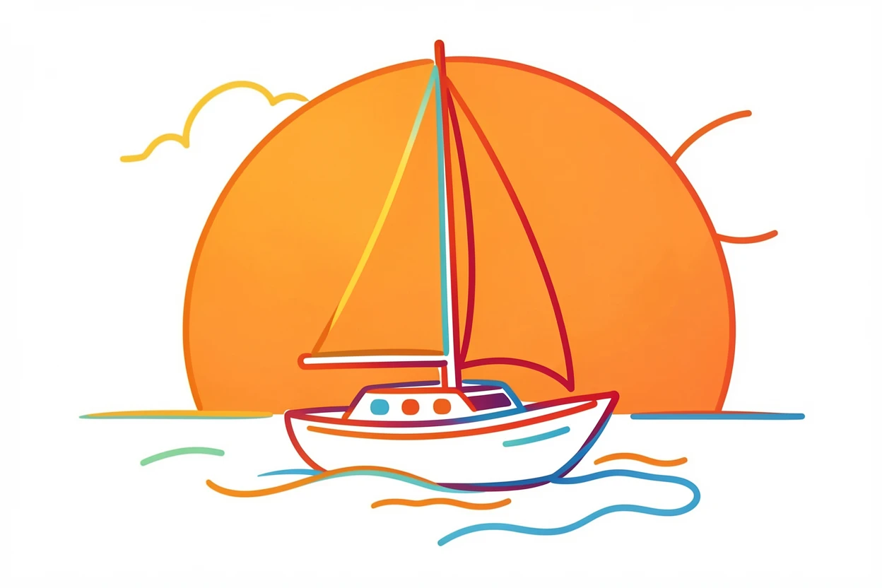 A single sailboat silhouetted against a brilliant orange sunset.