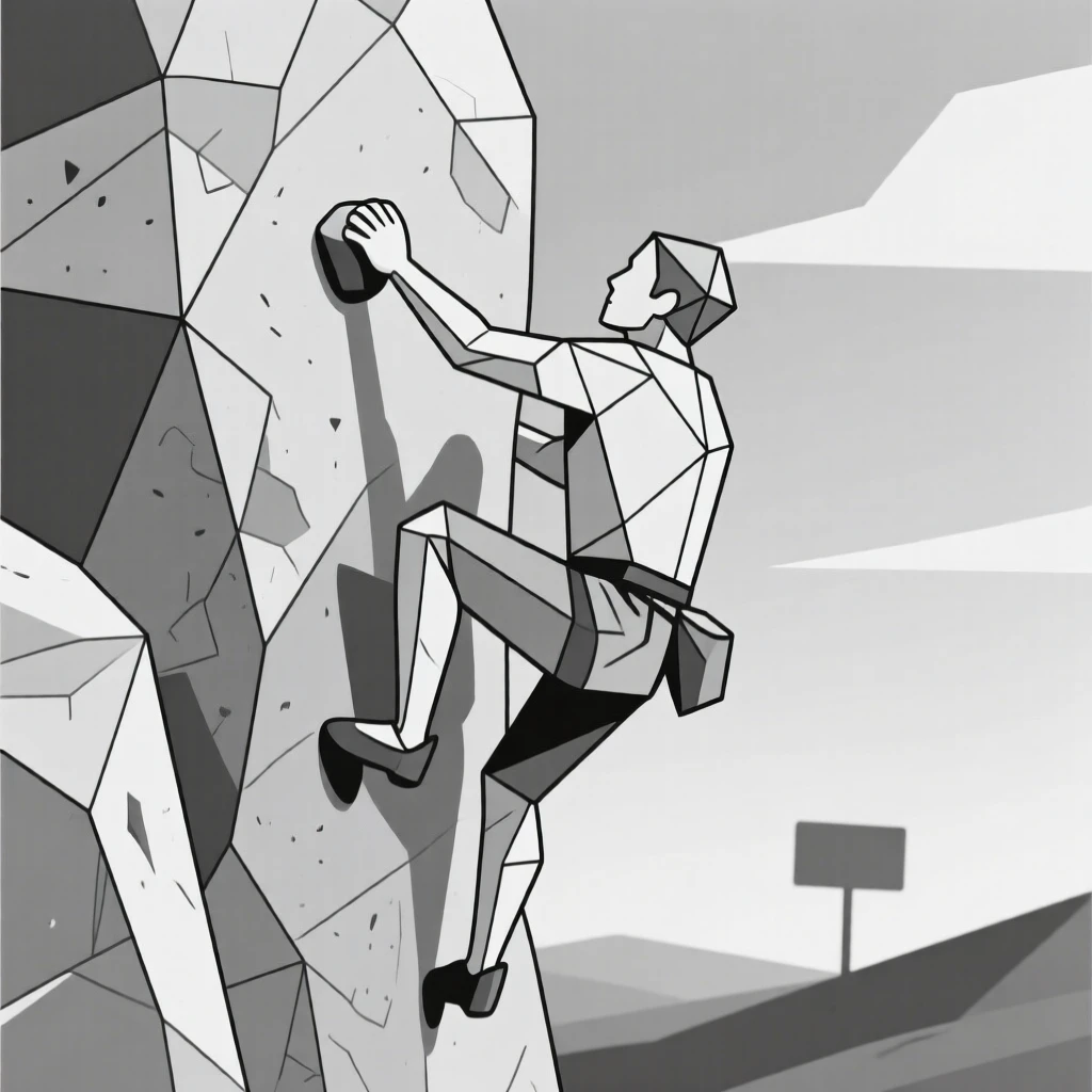 A rock climber bouldering on an outdoor rock face