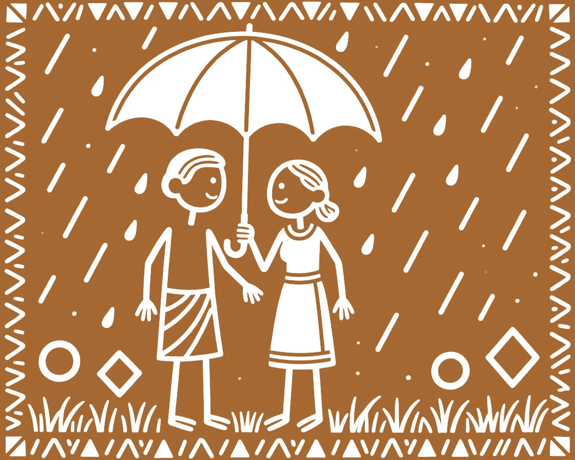 An elderly couple sharing a single umbrella in the rain.