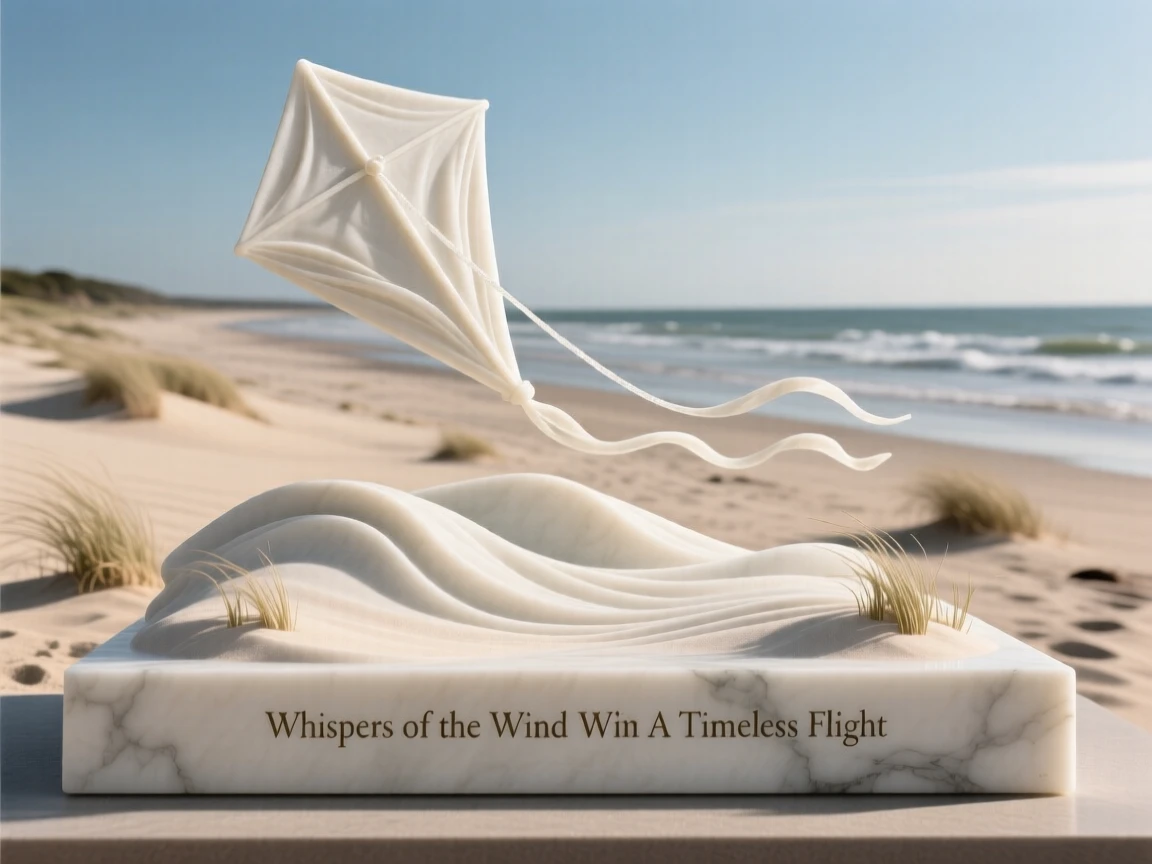A beautifully composed image of a kite flying high above a windswept beach, surrounded by soft, glowing light, full of atmosphere and visual storytelling