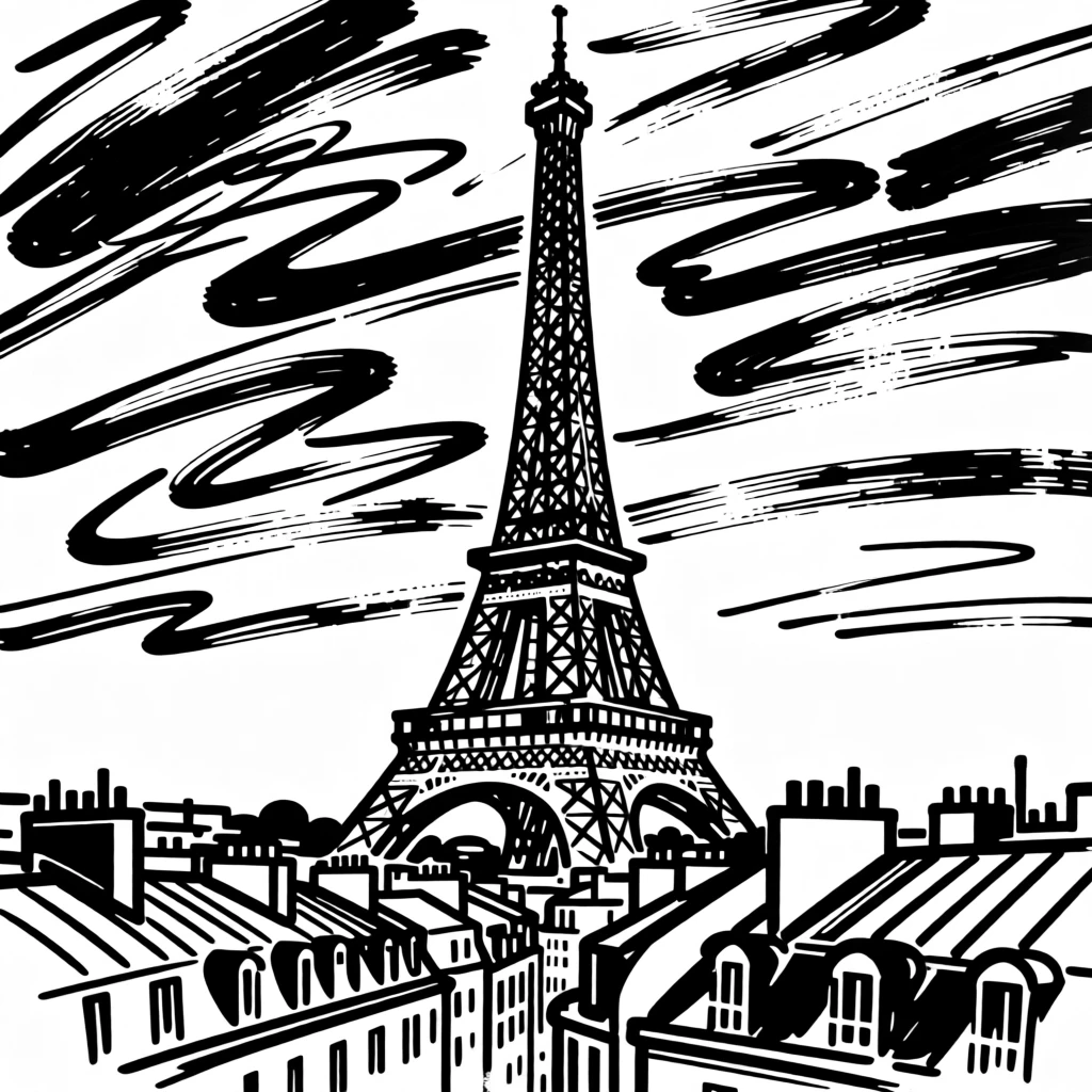 The Eiffel Tower rising above the rooftops of Paris at twilight.