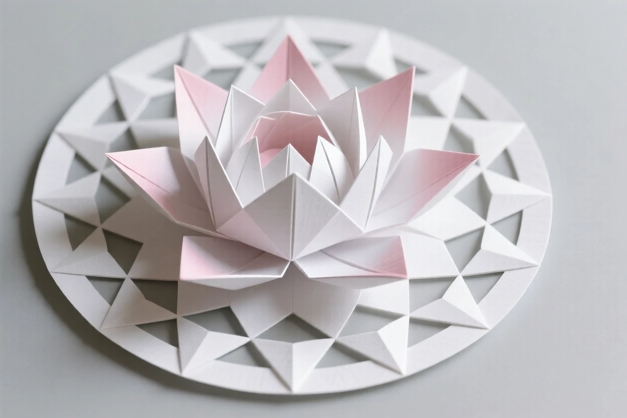 A stylized lotus flower in full bloom centered within a circular mandala.