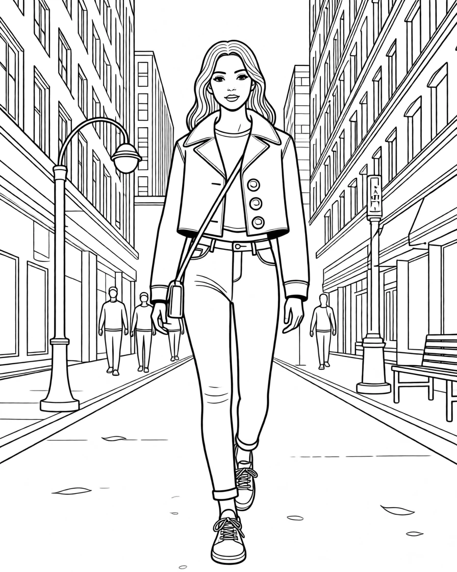 A cropped jacket with an oversized collar and statement buttons, worn while walking down a busy city street.