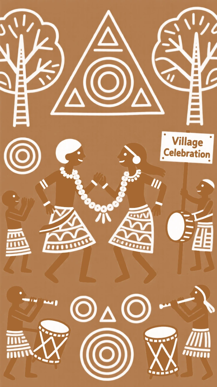 A couple exchanging garlands dancing together at a village celebration.