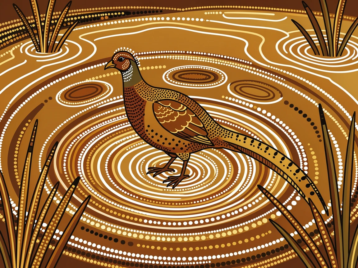A pheasant wading through a shallow lagoon