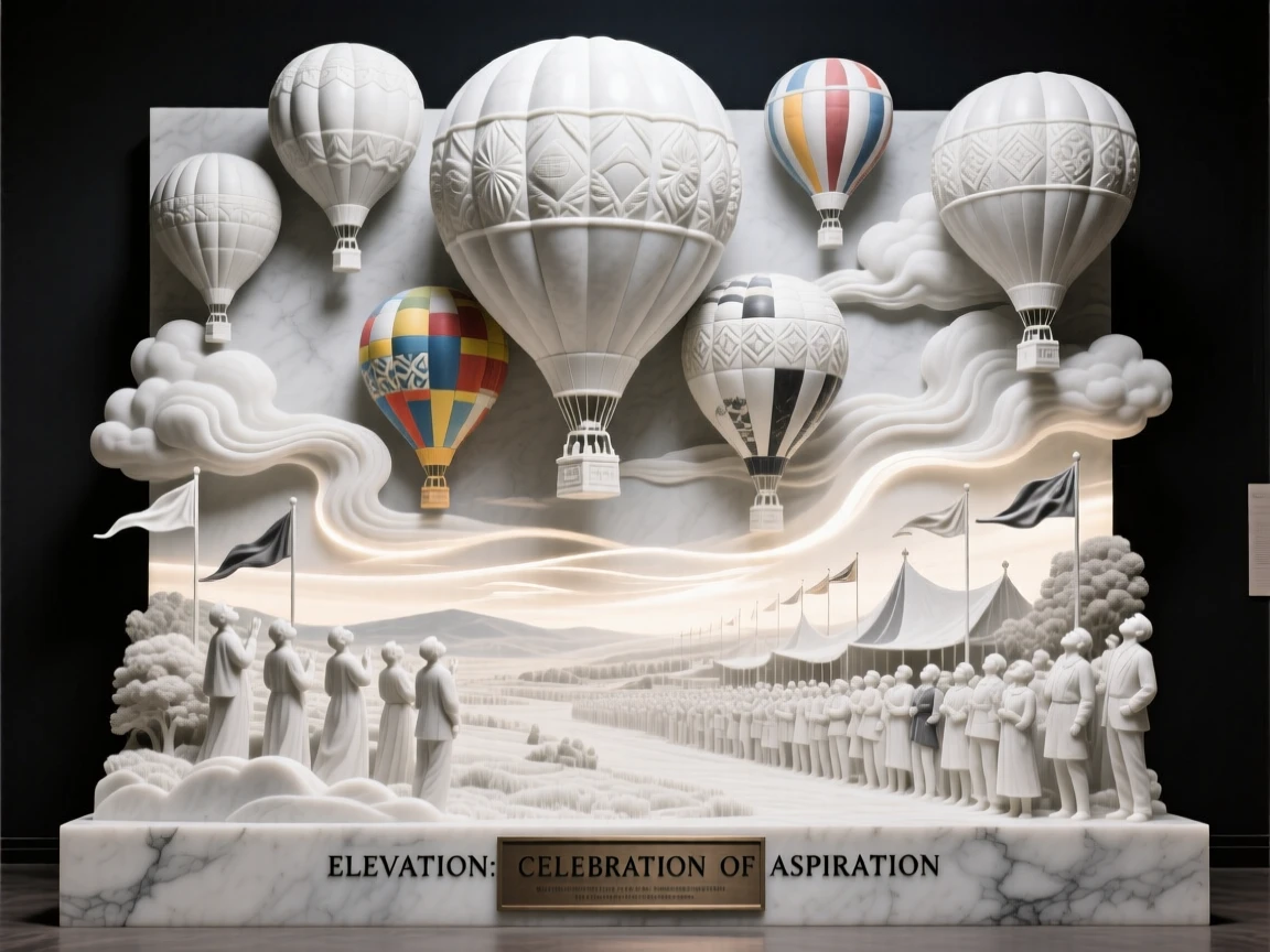 A vivid, emotionally rich scene of a hot-air balloon festival filling the sky with color, surrounded by soft, glowing light, designed to captivate and inspire
