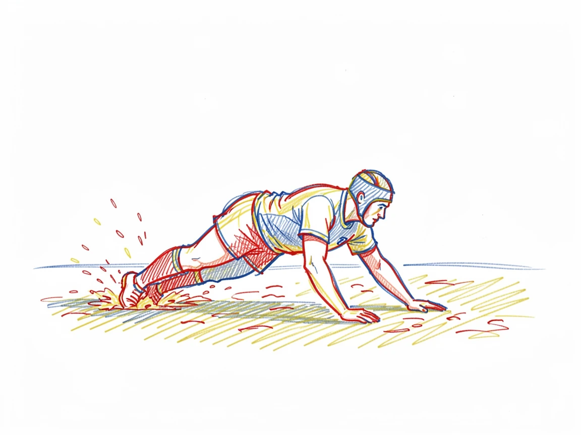 A rugby player diving to score a try, mud splattering across the field