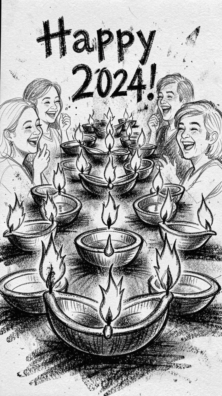 A Diwali celebration with rows of glowing oil lamps, as laughter fills the air around them.