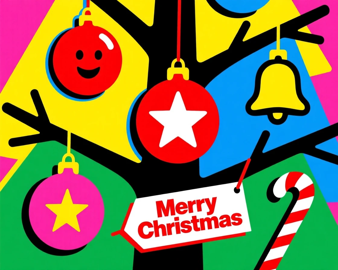 Christmas ornaments hanging on a decorated tree