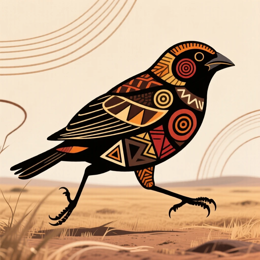 A weaver bird running across the open plain.