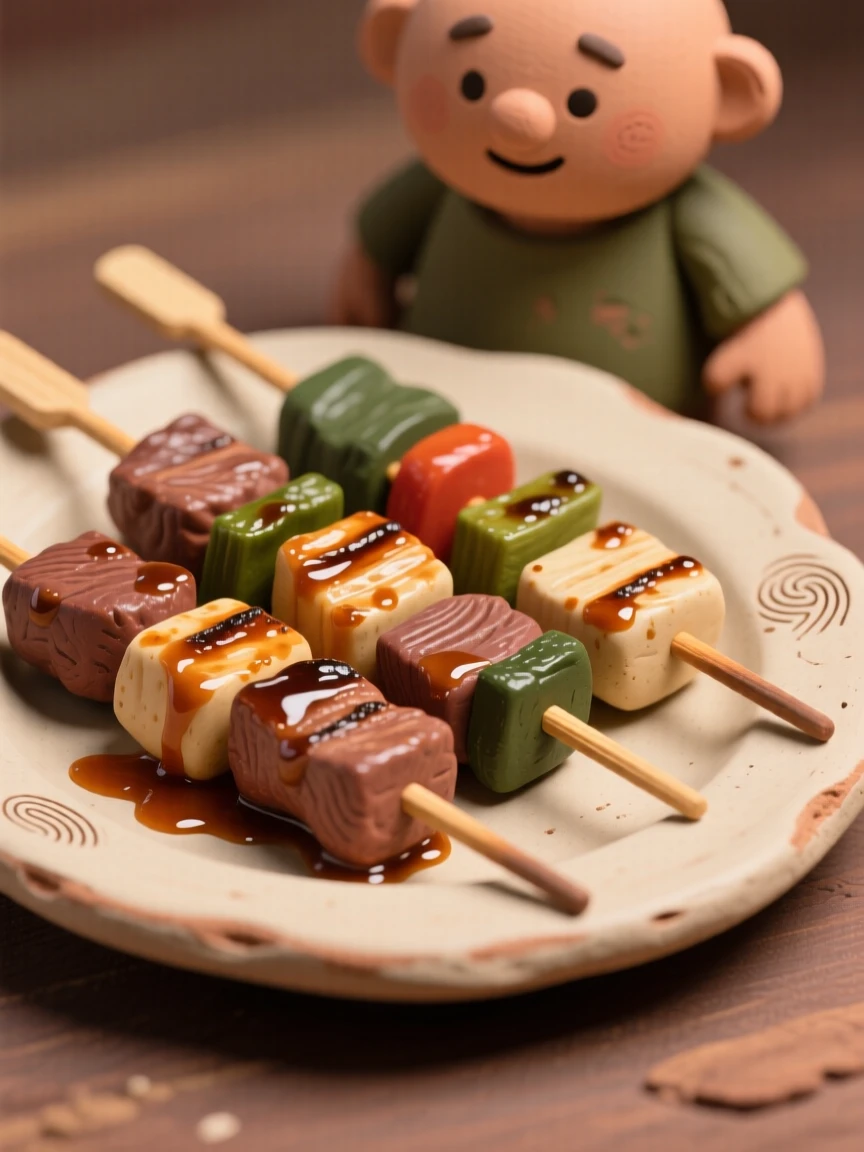A platter of grilled skewers glistening with marinade