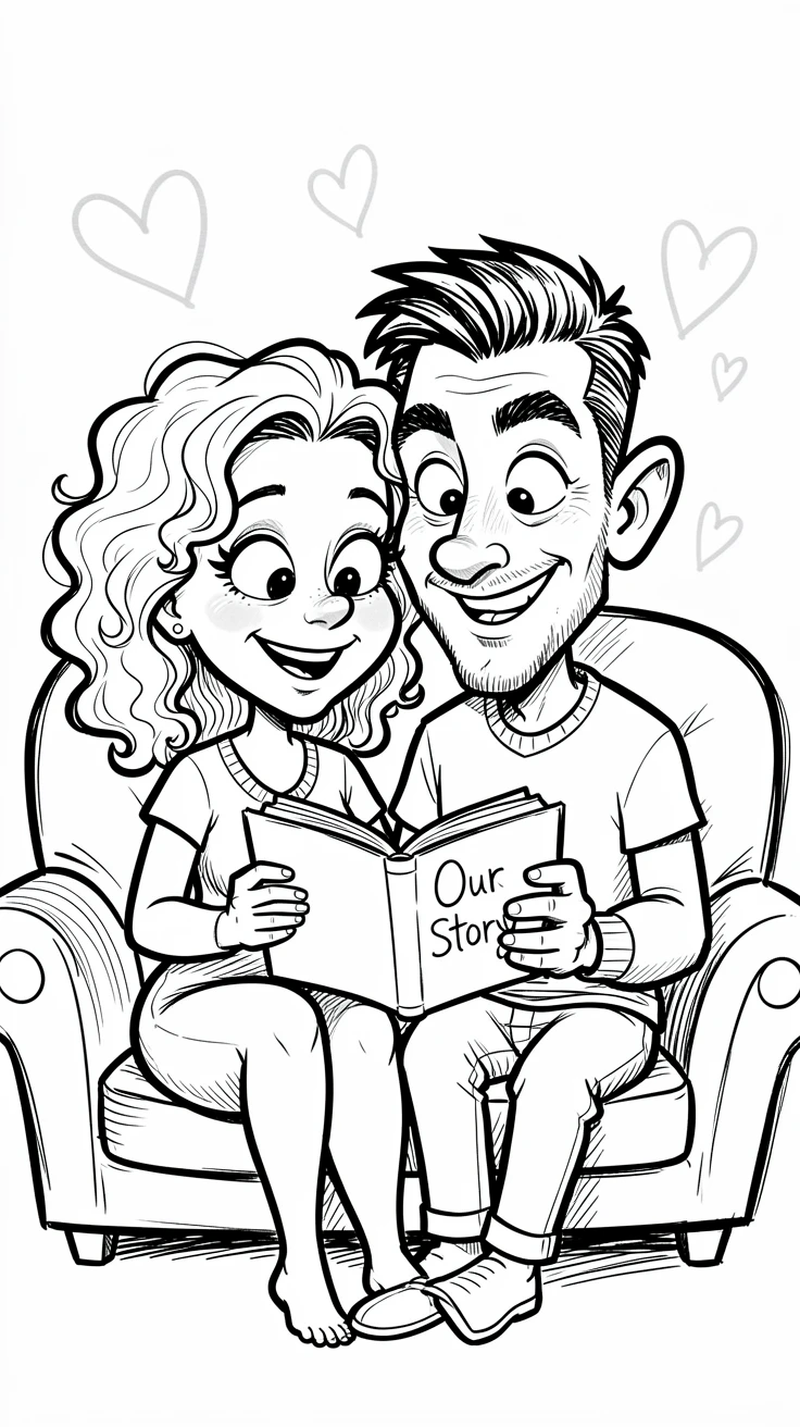 [Family & Relationship Moments] Heartwarming scene of a devoted engaged couple reading together on a cozy couch, radiating love and warmth