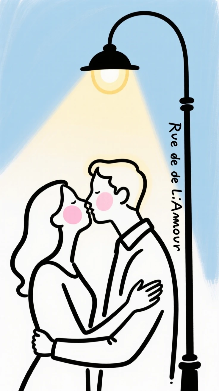 A first kiss under a streetlamp