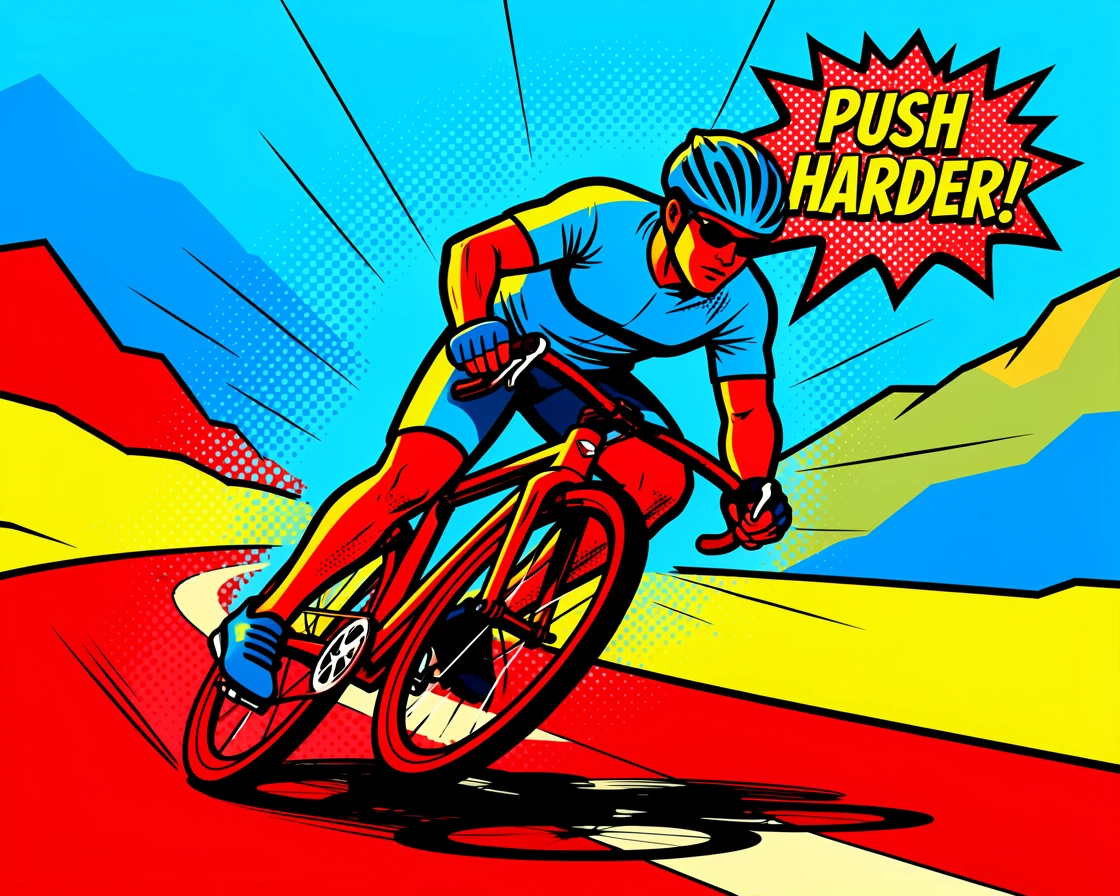 A cyclist racing down a winding mountain road