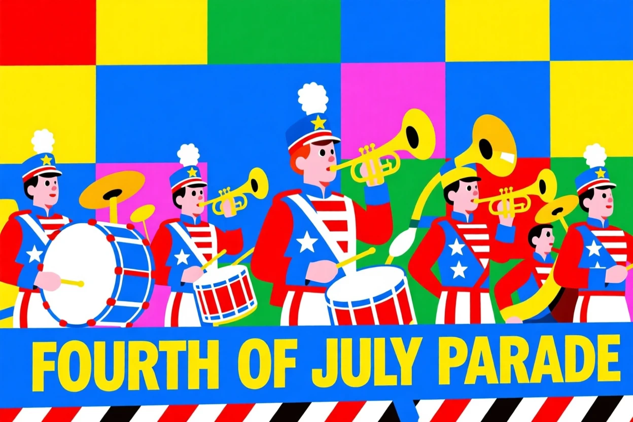 Fourth of July marching band in a parade